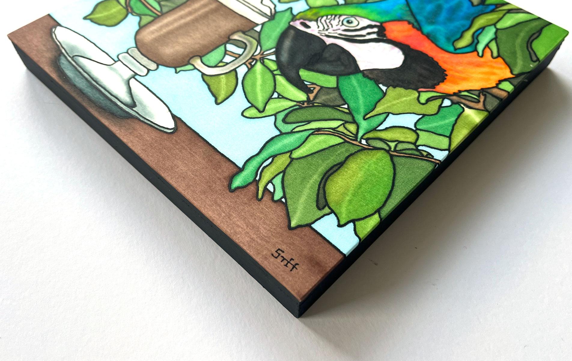 Mocaw - Macaw and Mocha Silk Painting Showing Frame