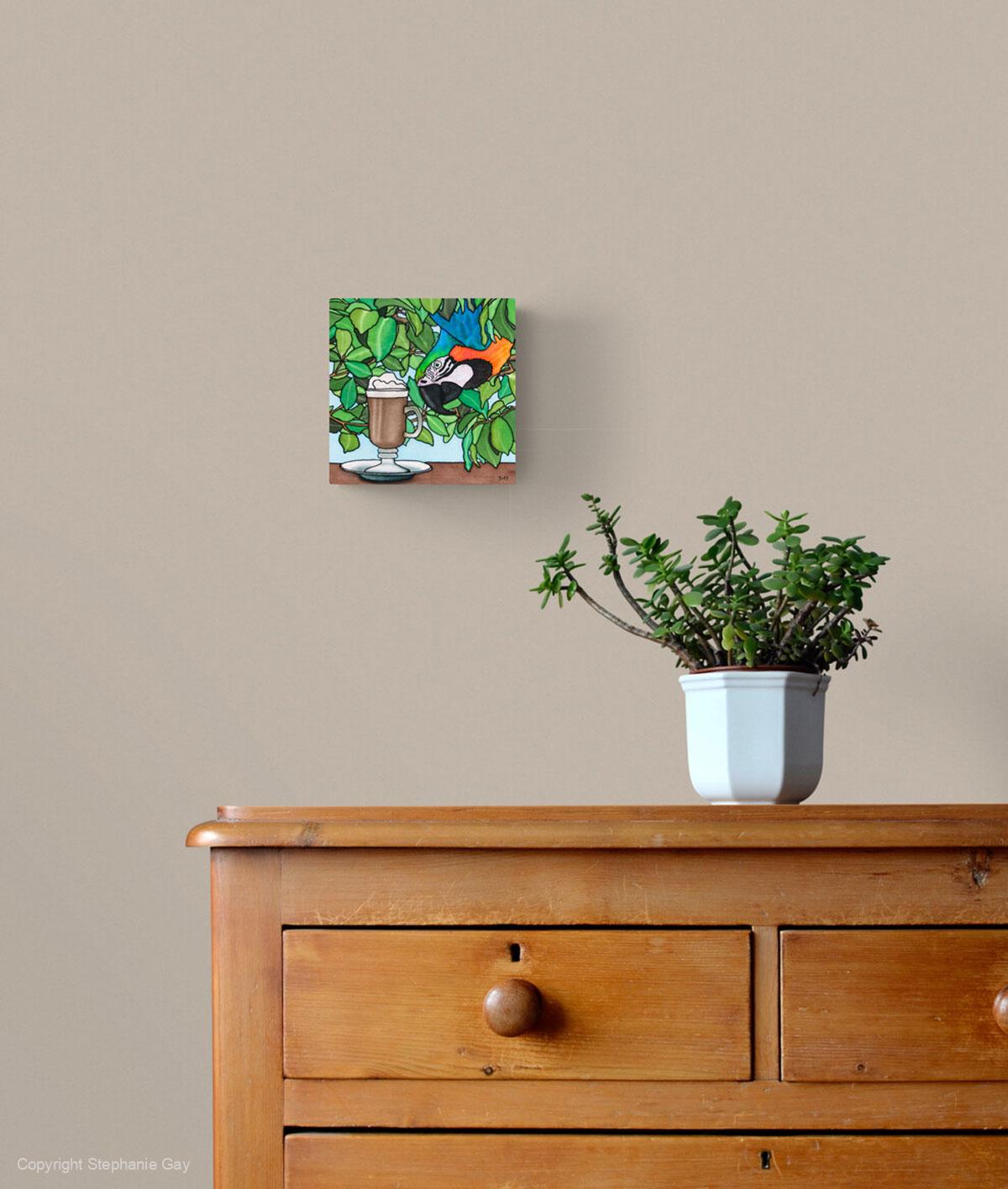 Mocaw - Macaw and Mocha Silk Painting in a Room Setting