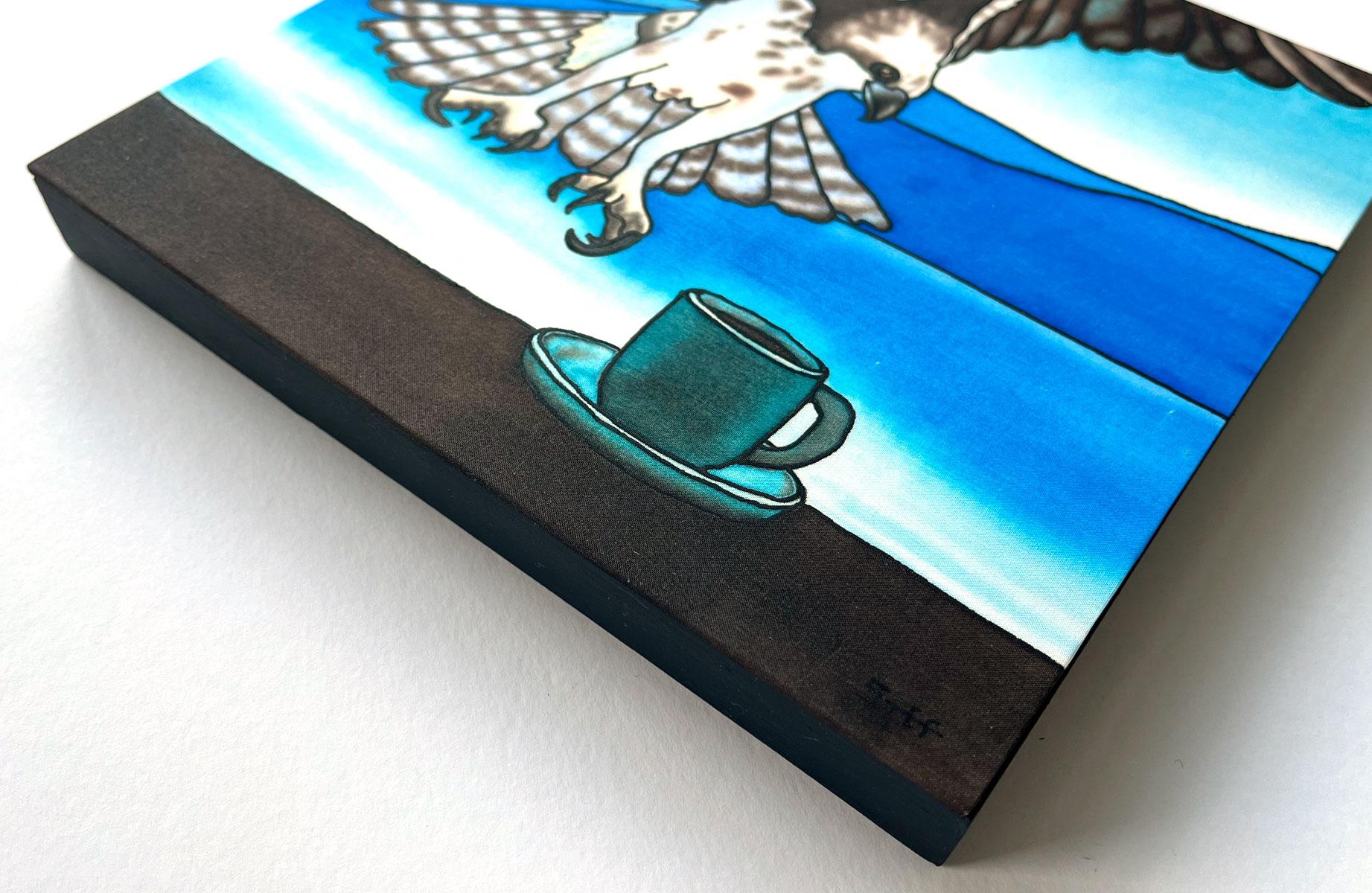 Ospreyso - Osprey and Espresso Silk Painting Showing Frame
