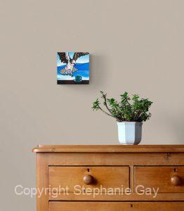 Ospreyso - Osprey and Espresso Silk Painting in a Room Setting