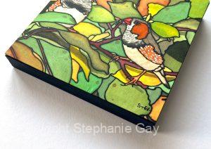 Zebra Finches Silk Painting Showing Frame