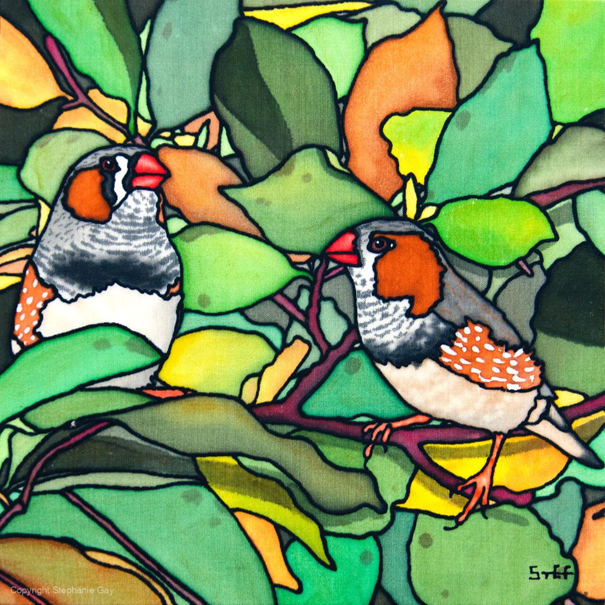 Zebra Finches Silk Painting