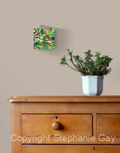 Zebra Finches Silk Painting in a Room Setting