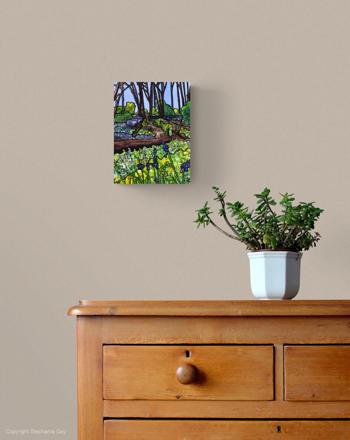 Bluebells Awaken Silk Painting in a Room Setting