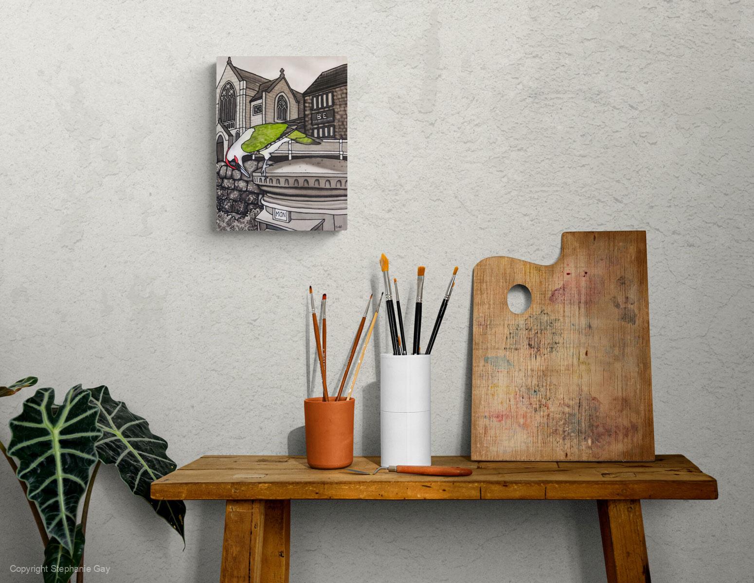 The Postman Silk Painting in a Room Setting