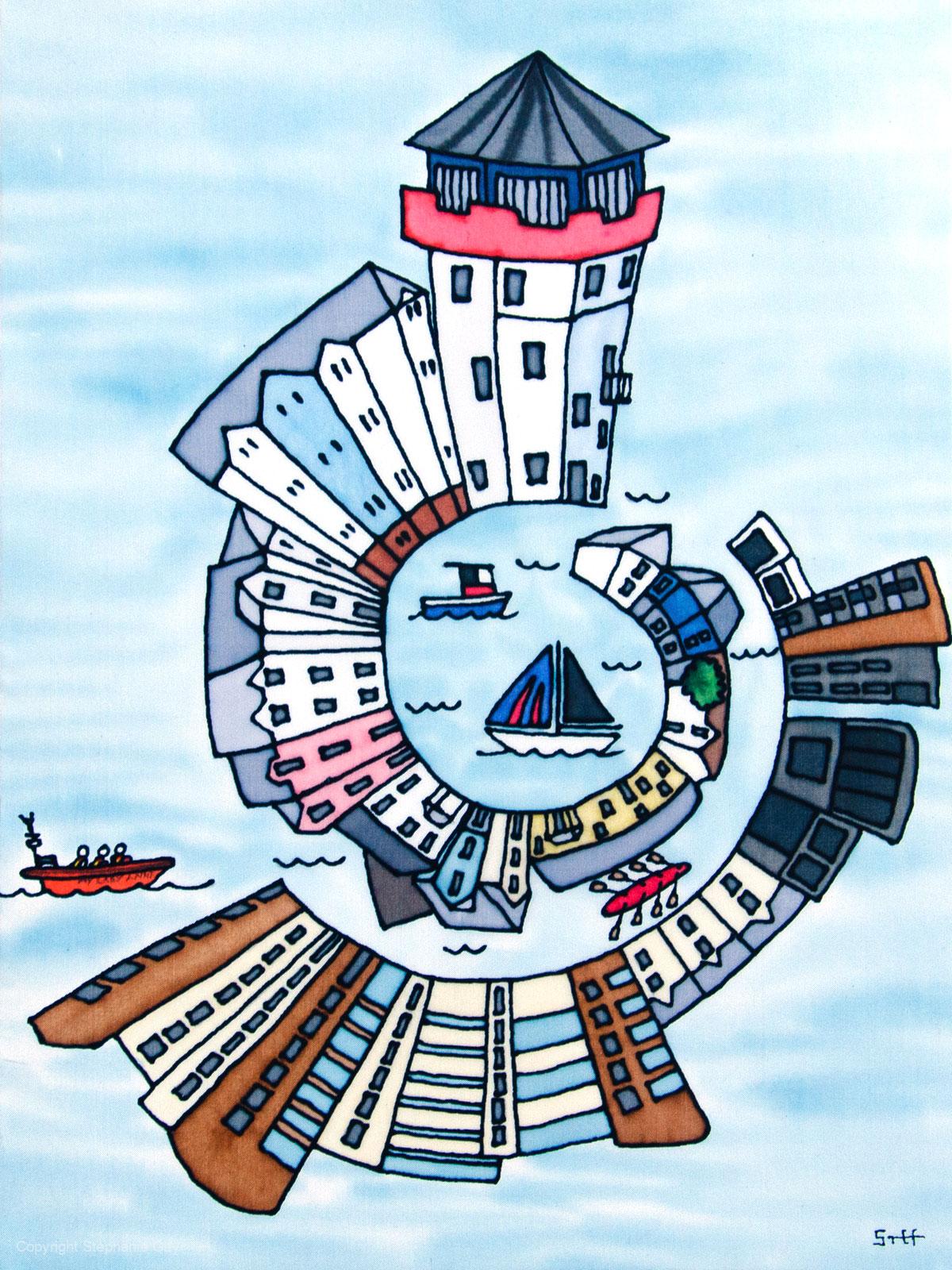 A Turn Around The Marina, Portishead Silk Painting