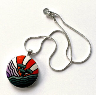 Art Deco Style Landscape Silk Pendant Necklace