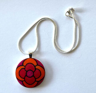 Pink & Orange Flower Silk Pendant Necklace